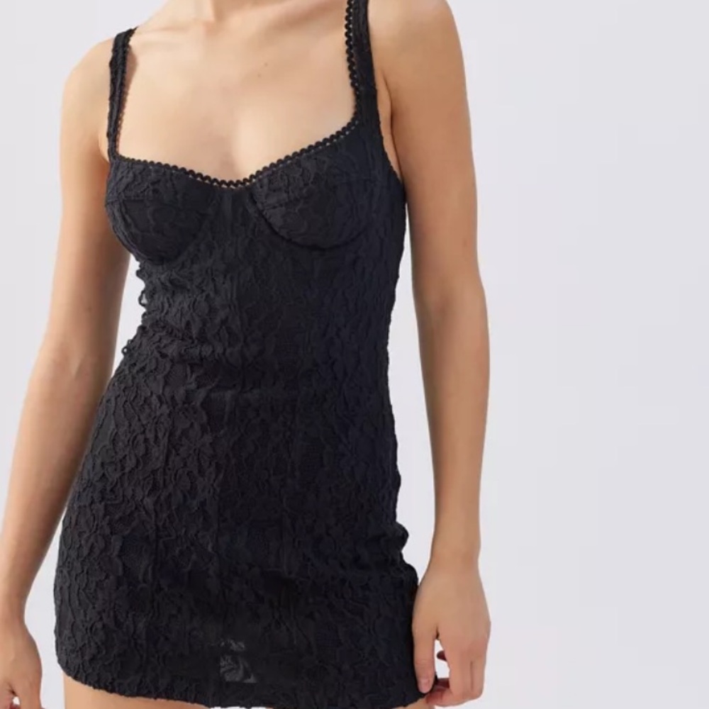 urban outfitters black lace corset dress